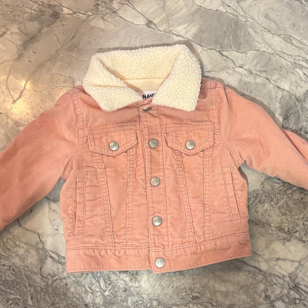 Old Navy Pink Corduroy Jacket with Cream Sherpa Collar